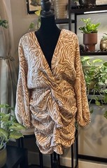 Song of Style Animal Print Ruched Wrap Mini Dress Zip Long Sleeve Size M