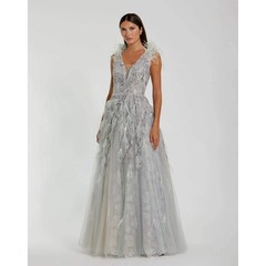 NWT Mac Duggal Embellished Feathered Sleeveless A Line Gown $898 – Size 18