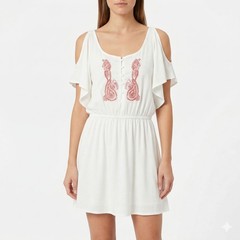 JustFab Women&rsquo;s XL Paisley Embroidered Cold Shoulder Boho Summer Midi Dress NWT