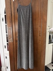Jump Apparel Co. Black Silver Glitter Metallic Maxi Dress Scoop Neck Size 3/4