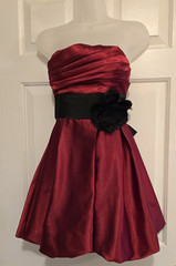 Speechless Dress Size 3 Red Black Strapless Fit & Flare Satin Flower Detail Y2K