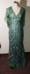 WEDDING DRESS Turquoise Green Full Length Lace Embroidered Dress Women&rsquo;s Size 10