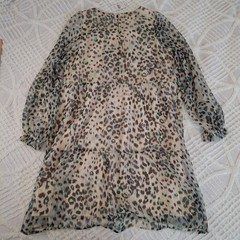 LOFT Medium Tiered Flounce Leopard Print Sheer Chiffon Long Sleeve Dress NWT