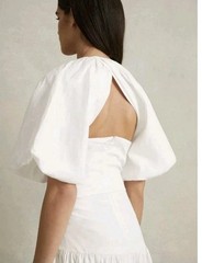 REISS ALICE COTTON PUFF SLEEVE MIDI DRESS WHITE UK 6 RRP £268