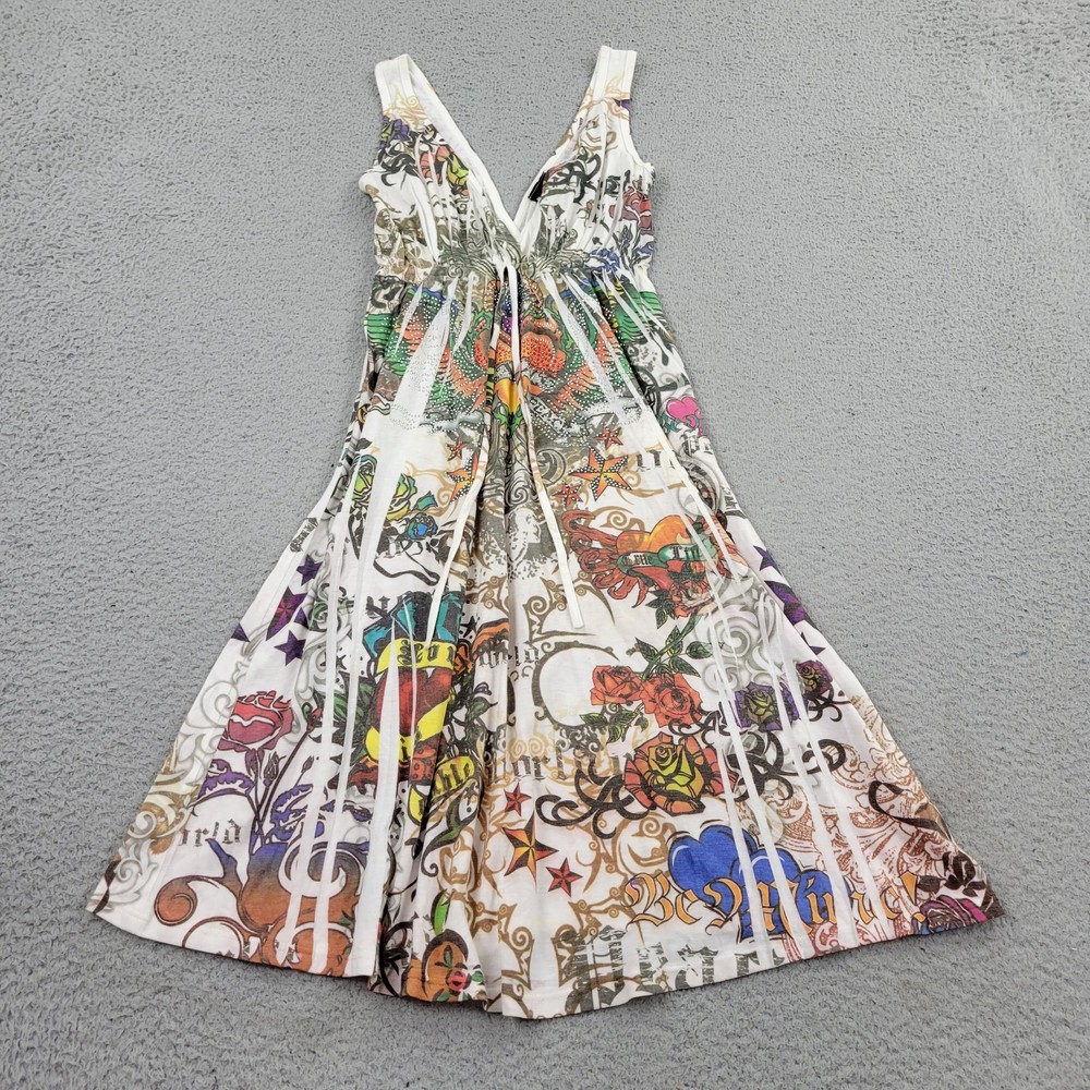 How Cute Dress Womens Small Multicolor V-Neck Tattoo Style USA Sleeveless Y2K