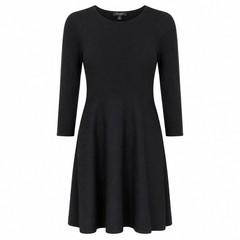 Ann Taylor Petite Merino Wool Sweater Dress Black 3/4 Sleeve Fit Flare MP