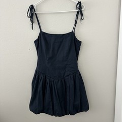 Francesca’s Claudia Drop Waist Mini Dress Size M Navy Blue Bubble Hem Tie Straps