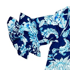 Tango Mango Dress SeaBreezes Tropical Floral Cha-Cha Sleeve Blue Pullover Sz S