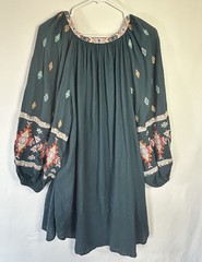 Sundance Dress Tunic Size Large Embroidered Aztec Peasant Dress Teal Boho