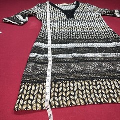L Anthropologie Aryeh Sweater Dress Black Brown Boho Zip Neck Roll Tab 3/4 Slv L