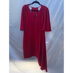 Halston RED Asymmetrical Draped Cape Sleeve Cocktail Dress 12 SGE153031