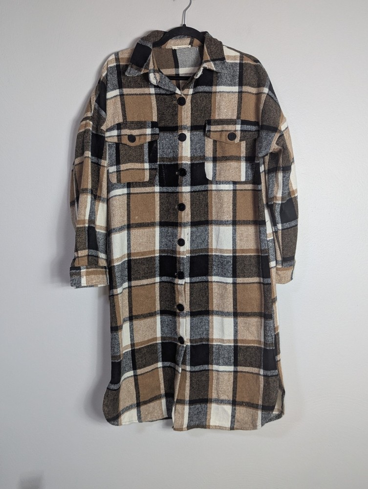 SundayUp Brown Plaid Button Down Midi Dress Size Medium M