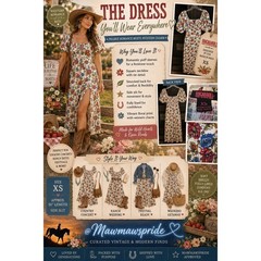 Rock & Roll Denim Floral Puff Sleeve Western Prairie Maxi Dress Side Slit XS NEW