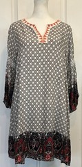 UMGEE Womens Dress Small VNeck 3/4 Sleeve Bohemian Whimsical Peasant Folk Tribal