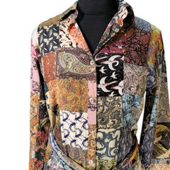 Unbreak.it Patchwork Silk Button Up Shirt Dress Small Tied Wild Animal Print