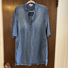 cloth stone womens split neck chambray shirt dress with pockets sz M