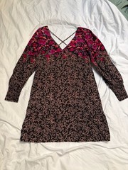 Anthropologie Tunic Mini Dress 6 Black & Purple Floral Print $168 retail Viscose