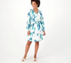 Candace Cameron Bure Size MEDIUM Regular Printed Woven Mini Dress BLUE A593161
