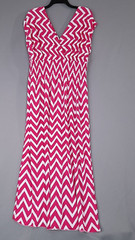 Jessica Taylor Women&rsquo;s Maxi Dress Sleeveless Pink White Chevron Size L