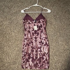 Windsor Purple Sequin Mesh V-Neck Strappy Mini Dress Women’s Size 2 MPN