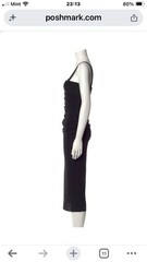 HELMUT LANG Black Ruched Square Neck Strappy Midi Bodycon Dress Size M Poly