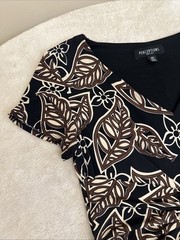 Perception Womens STRETCH Black Brown Beige Floral Fit & Flare Dress 10 Petite