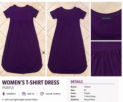 Arolina Purple T-Shirt Dress M Short Sleeve Round Neck Midi Empire Waist