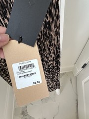 Halogen Taupe Black Leopard Print Shift Dress Pleated Lined Round Neck L