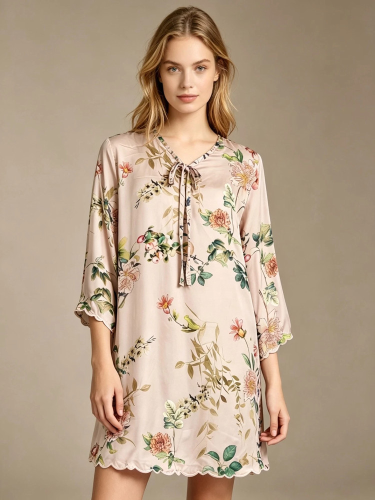 Johnny Was Women S Silk Tunic Dress Floral Chic Feminine Light Pink Flowy Garden