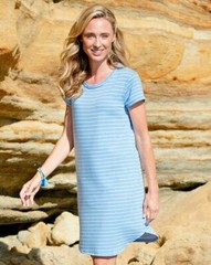 NWT NEW FRESH PRODUCE Bayside Blue KYLIE Striped French Terry Tee Dress L $75