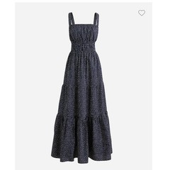 J.Crew Navy Polka Dot Smocked Tiered Maxi Dress XS Cotton Sun Dress
