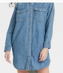Universal Thread Blue Denim Collared Button Front Shirt Dress Pockets L