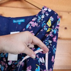 Eucalyptus NWT Bird Print Blue Pink Floral Fit Flare Dress Surplice Pleated Sz L