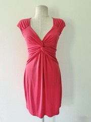 BCBGMAXAZRIA Salmon Pink Twist Front V-Neck Cap Sleeve Cocktail Dress Size S