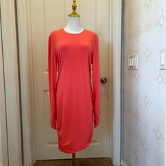Michael Costello x REVOLVE Dress XL Coral Orange Ruched Long Sleeve Bodycon Midi