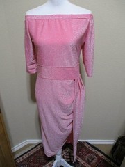 Solid Pink Sparkle Short Sleeve Dress with a Side Slit Women&rsquo;s Size XL