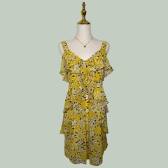 michael kors yellow white black floral ruffle layered mini dress coquette chic