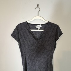 Annex Black White Geometric Silk Spandex Sheath Dress V-Neck Short Sleeve S