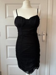 BNWT Pink Vanilla Black Ruched Bustier Mesh Mini Bodycon Dress UK 10