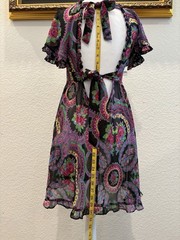 Betsey Johnson Intimates S Chiffon Paisley Mini Dress Open Back Tie Ruffle Bow