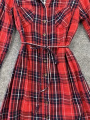 Merona Red Plaid Tunic Button Up Dress Size S
