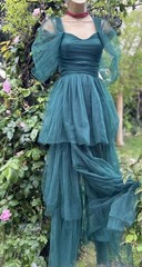 Lace and Beads dramatic green net tuille ball gown prom dress UK 6 full skirts