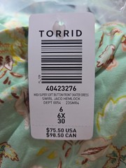 Torrid Midi Super Soft Button-Front W/ Pockets Green Floral Skater Dress 6 XL