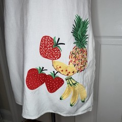 Solitaire Sleeveless Linen Blend White Embroidered Fruit Dress Women S Pockets
