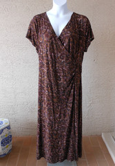 Soft Surroundings Size 2X/18/20 Brown Multi Print Jersey Maxi Dress Ponte Knit