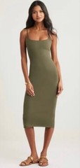 NWT Open Edit Olive Green Midi Slip Dress L sold out style!