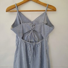 Striped Tiered Midi Sundress L Corset Coastal Cowgirl Cottage Beach Boho Western