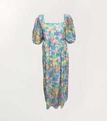 TU Dress Size UK 18 Blue Floral Midi Puff Sleeve Off Shoulder Holiday Summer