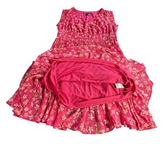 Maison Tara Pink Dress Flowers Sheer Lined Elastic Stretch Waist Plus Size 14W