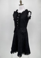 Womens Black Tweed Fringe Sleeveless Fit Flare Dress by Yieelacoo Sz L